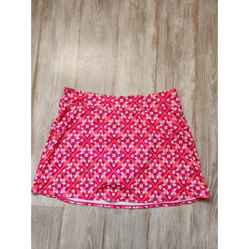 Ambernoon II Swim Skirt Orange Pink Floral Lined Stretch Plus Sz 14 EUC